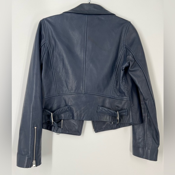 J crew collection navy blue Leather Moto jacket size 4 - Picture 3 of 7